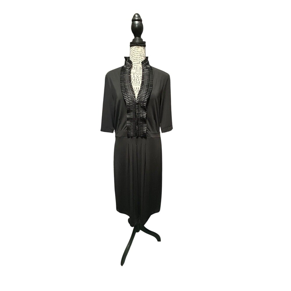 Coldwater Creek Women's Satin Ruffle Black Cocktail Sheath Dress Size 10